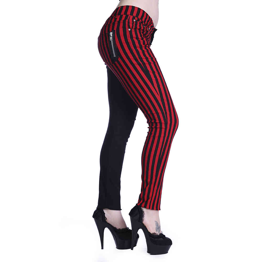 Banned - Half Black Half Striped Broek rechte pijpen - Zwart/Rood